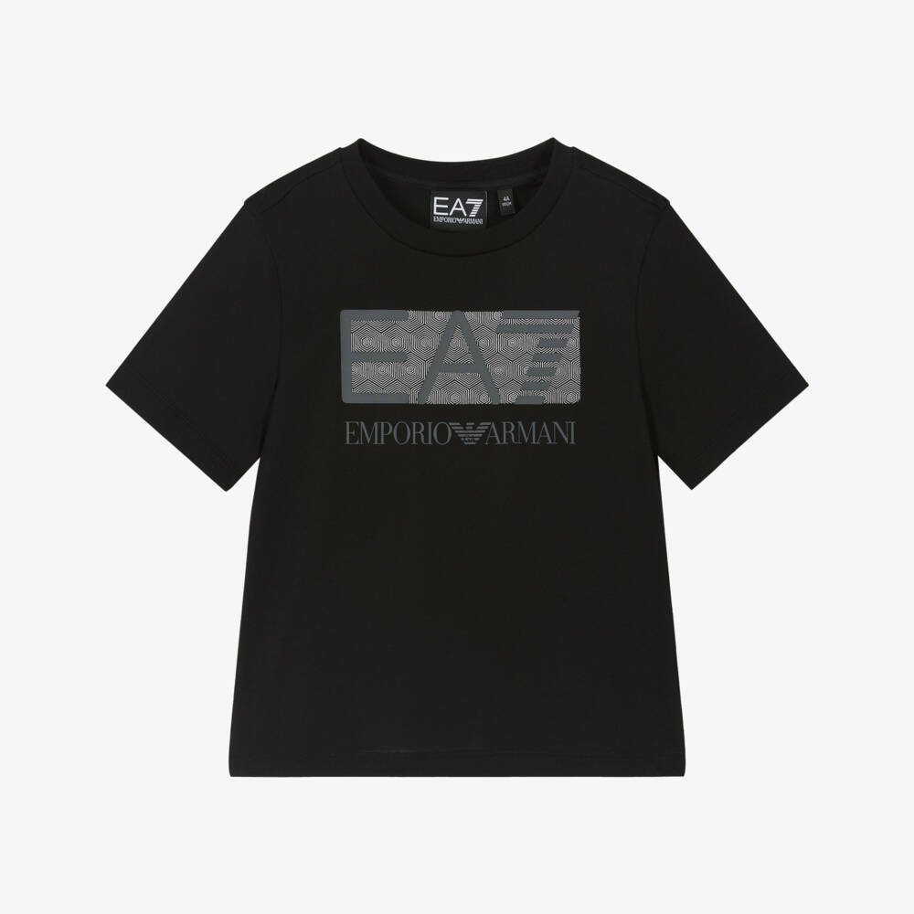 EA7 Emporio Armani-Boys Stylish Black Cotton Tee | Childrensalon Outlet