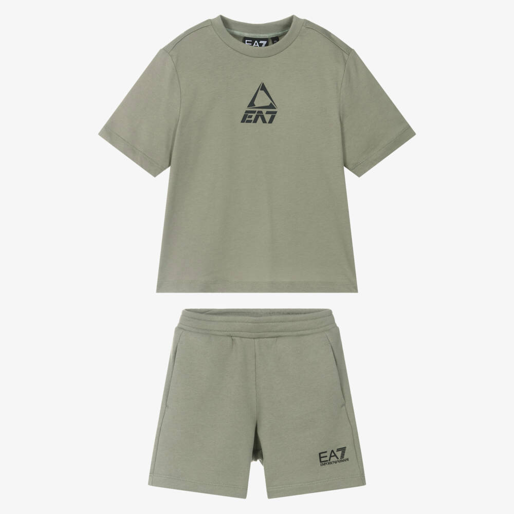 EA7 Emporio Armani-Boys Verdant Cotton Shorts Ensemble | Childrensalon Outlet