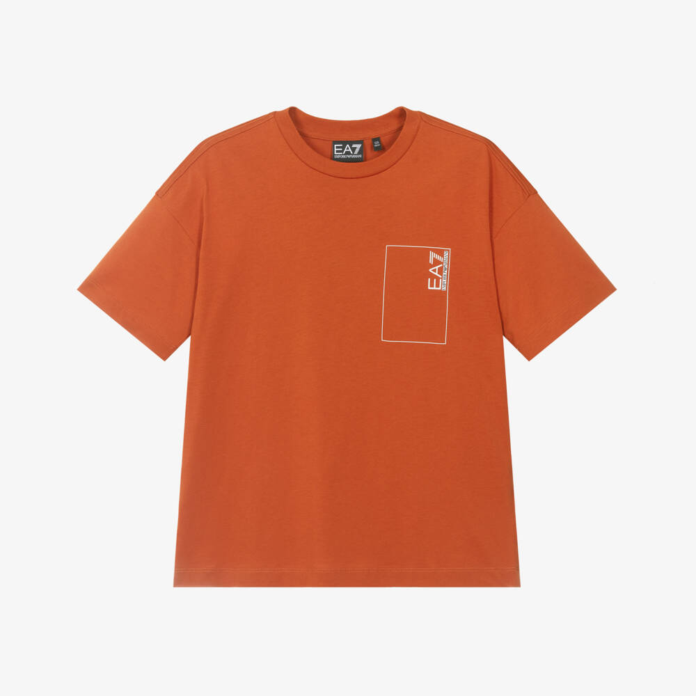 EA7 Emporio Armani-Boys Vibrant Orange Graphic Tee | Childrensalon Outlet