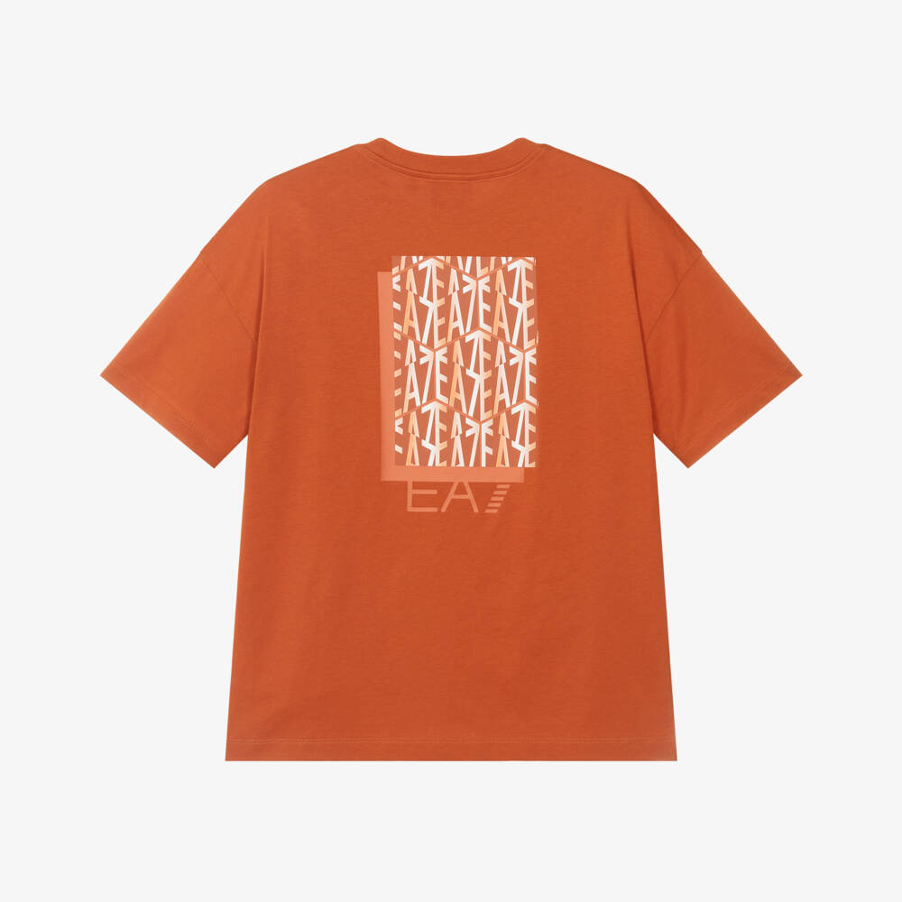 EA7 Emporio Armani-Boys Vibrant Orange Graphic Tee | Childrensalon Outlet