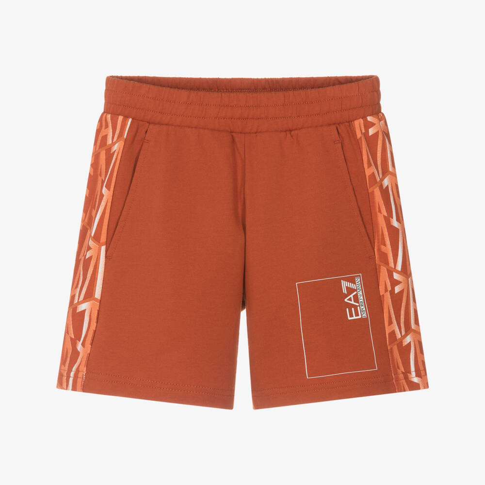 EA7 Emporio Armani-Boys Vibrant Orange Logo Shorts | Childrensalon Outlet