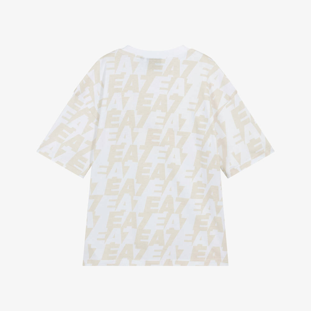 EA7 Emporio Armani-تيشيرت قطني بيج وأبيض للأولاد | Childrensalon Outlet