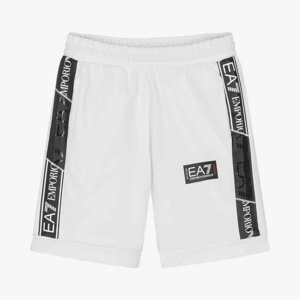 EA7 Emporio Armani - Boys White Cotton Logo Shorts | Childrensalon