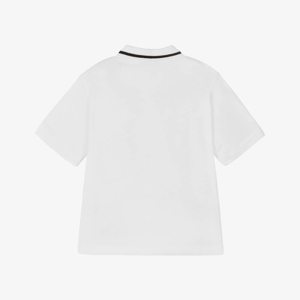 EA7 Emporio Armani-Boys White Cotton Polo Shirt | Childrensalon Outlet
