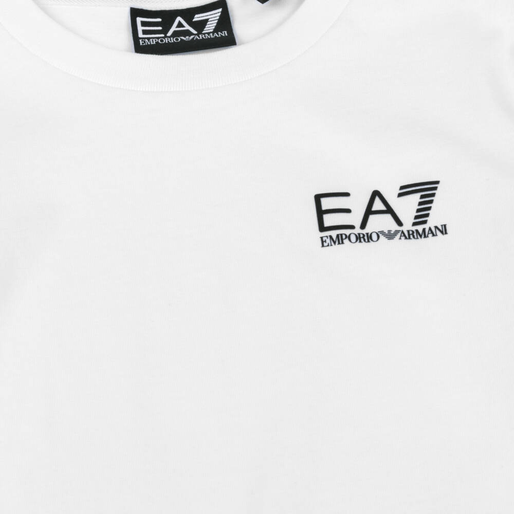 EA7 Emporio Armani-Boys White EA7 Logo Cotton T-Shirt | Childrensalon Outlet
