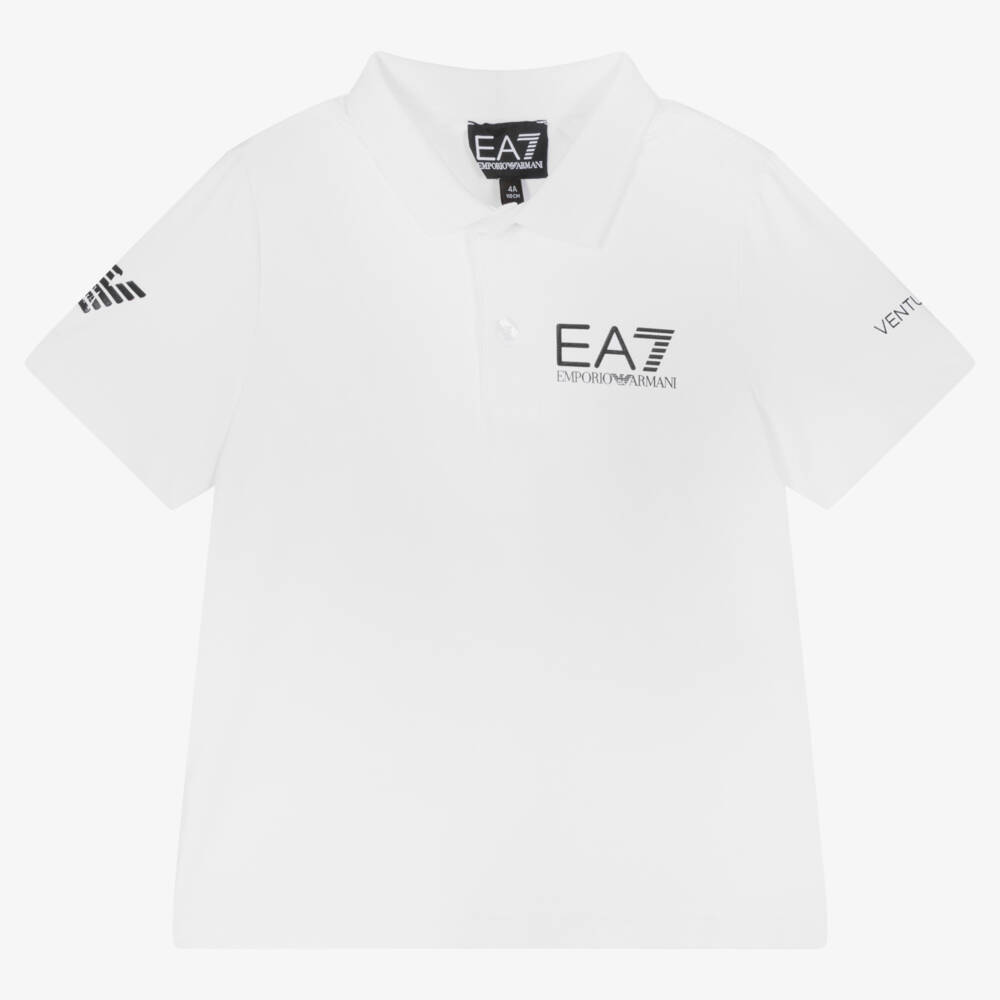 EA7 Emporio Armani-Boys White Ventus7 Sports Polo Shirt | Childrensalon Outlet