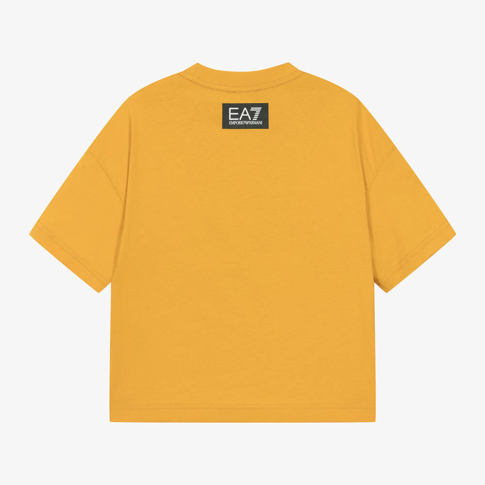 EA7 Emporio Armani Boys Yellow Cotton Graphic T Shirt