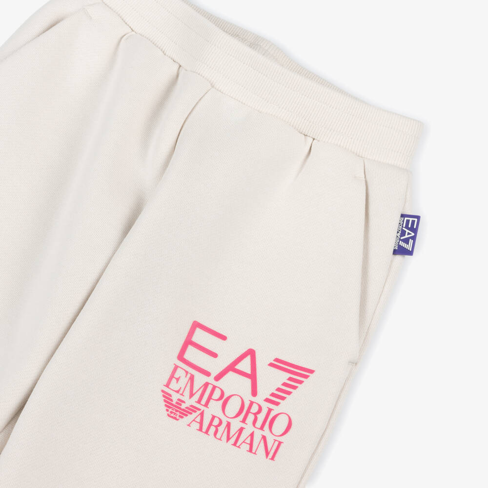EA7 Emporio Armani-Girls Beige Comfy Logo Trousers | Childrensalon Outlet