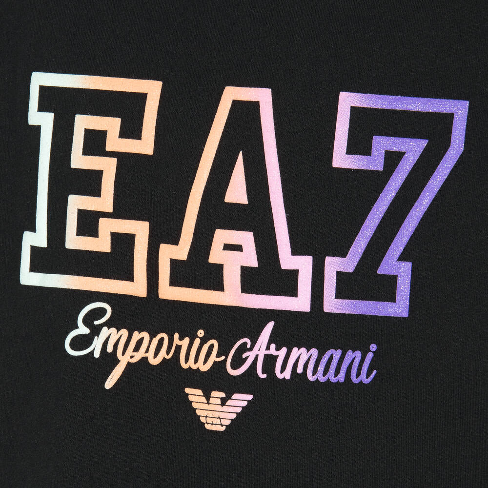 EA7 Emporio Armani-Girls Black Cotton Cropped T-Shirt | Childrensalon Outlet