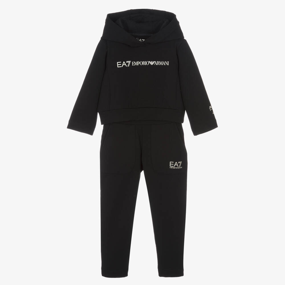 EA7 Emporio Armani - بدلة رياضية قطن جيرسي لون أسود للبنات | Childrensalon