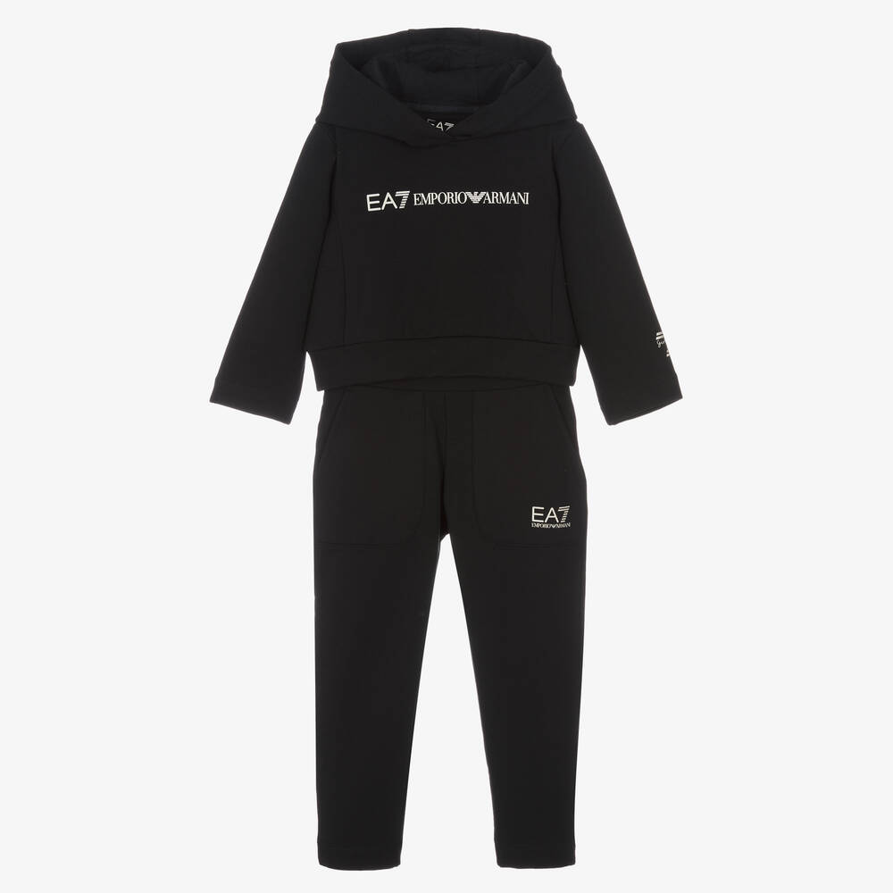 EA7 Emporio Armani - Girls Black Cotton EA7 Tracksuit | Childrensalon