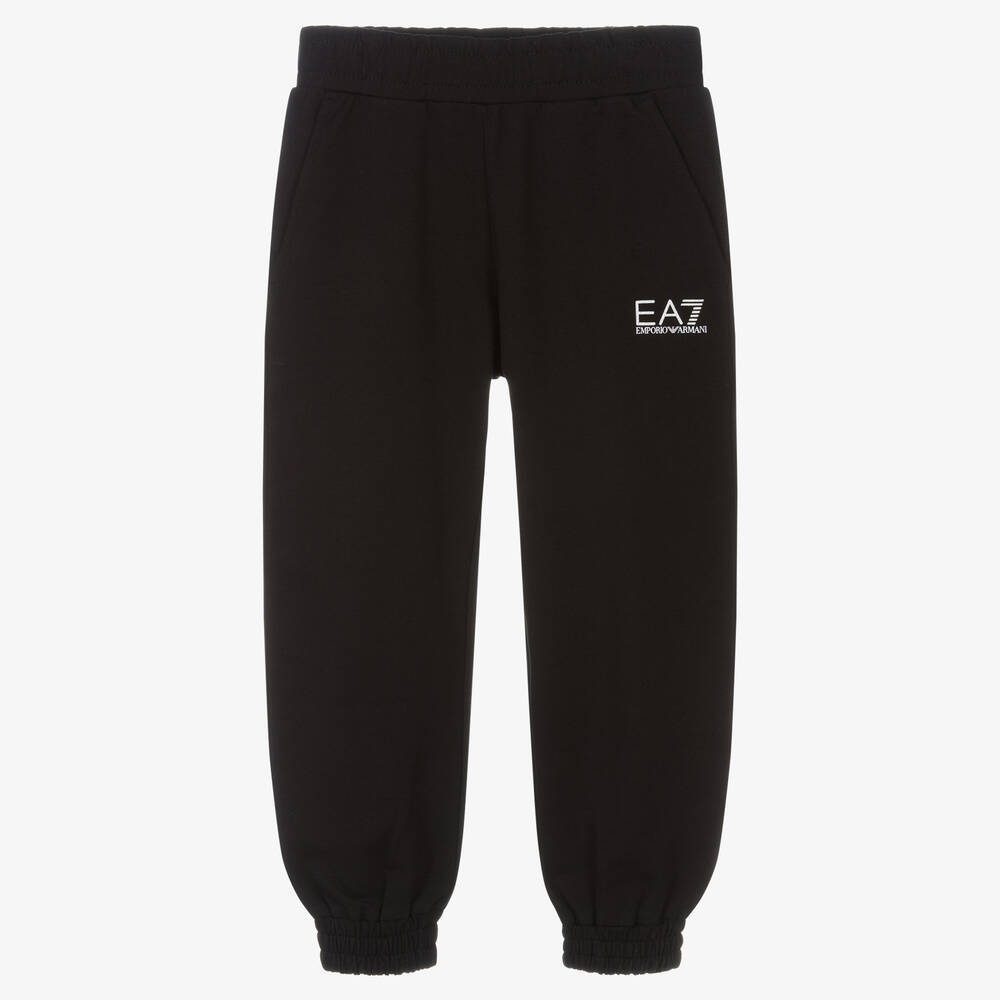 EA7 Emporio Armani - Girls Black Cotton Logo Joggers | Childrensalon