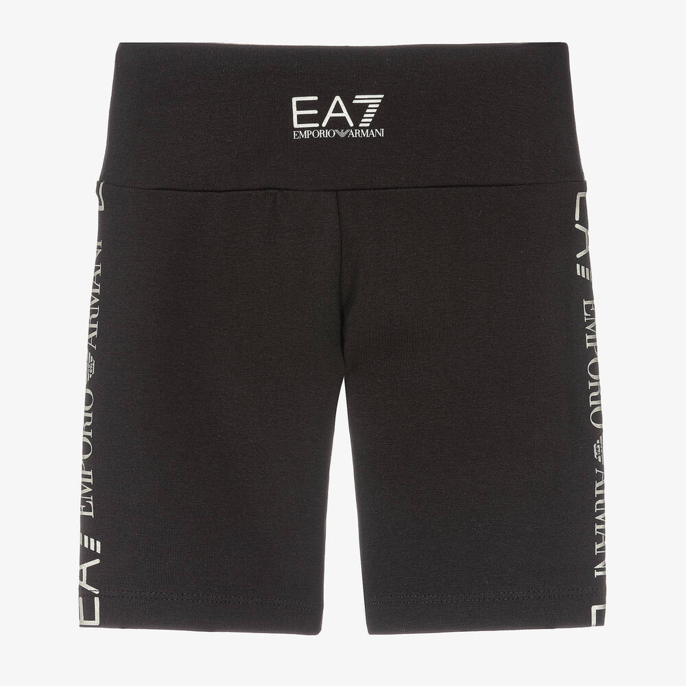 EA7 Emporio Armani - Girls Black Cotton Logo Shorts | Childrensalon