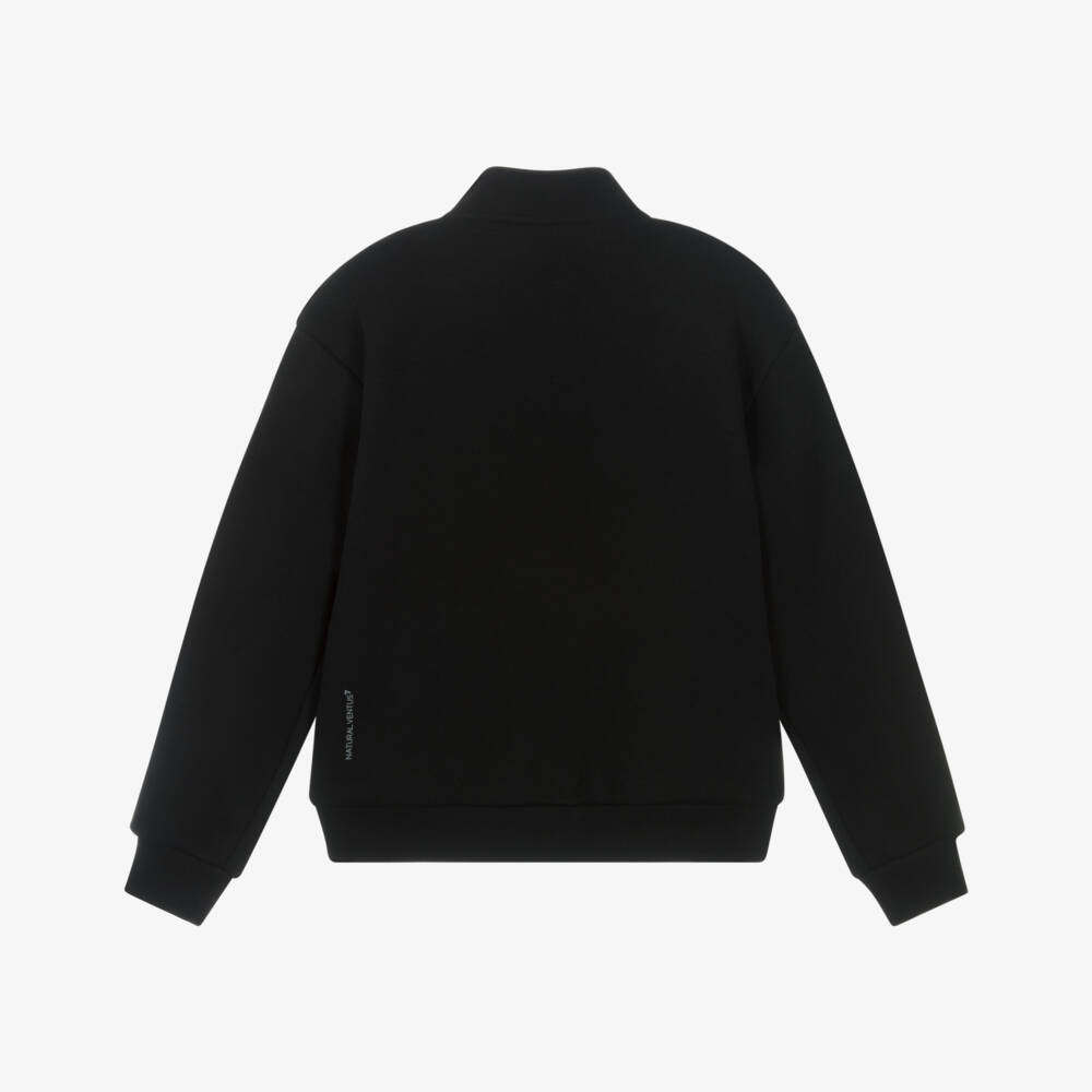 EA7 Emporio Armani-Girls Black Cotton Zip-Up Top with Logo Taping | Childrensalon Outlet