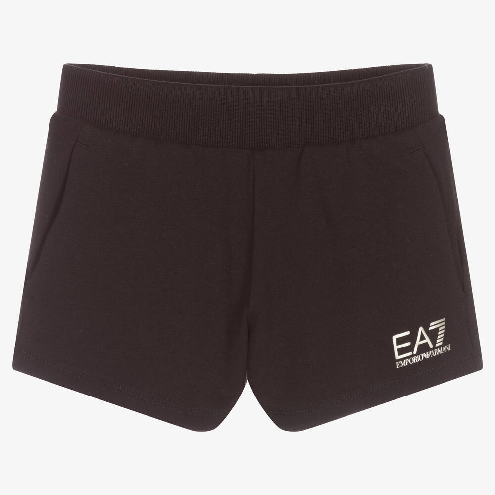 EA7 Emporio Armani - Girls Black Jersey Logo Shorts | Childrensalon