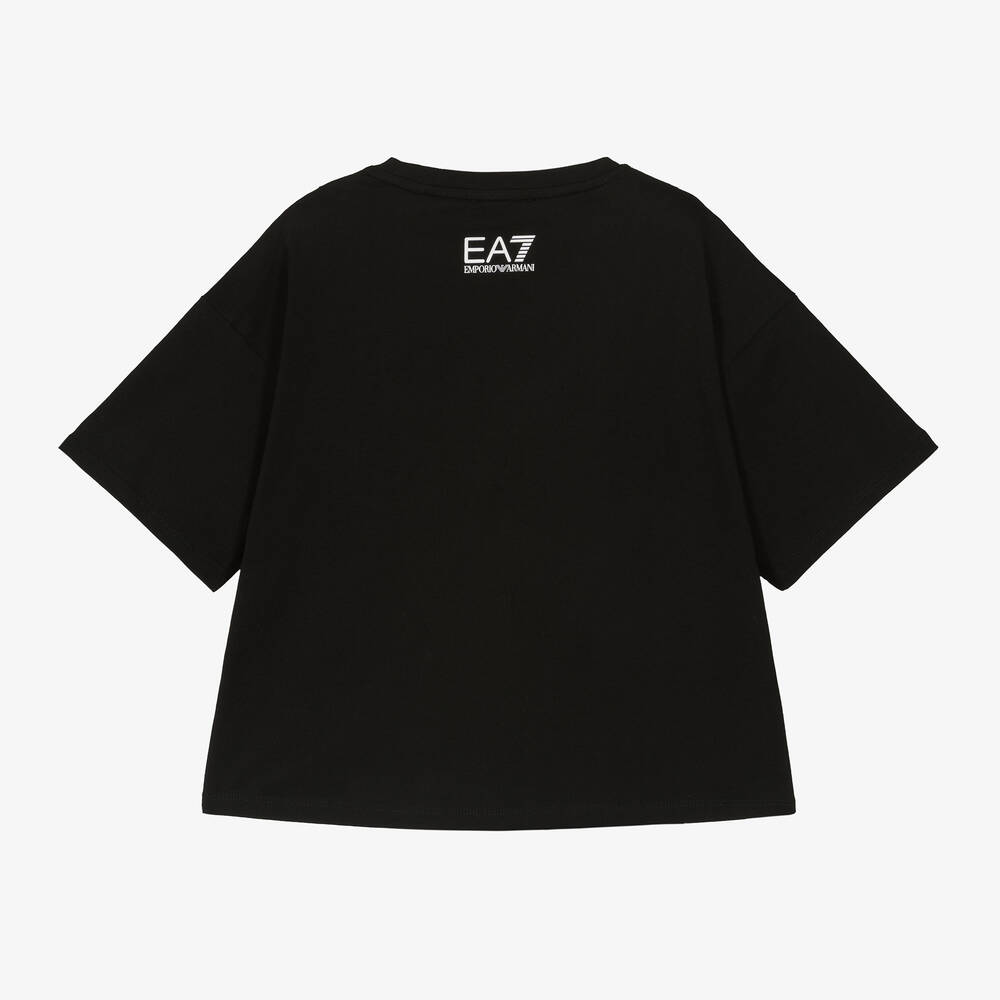 EA7 Emporio Armani Girls Black Oversized Cotton T Shirt Childrensalon Outlet