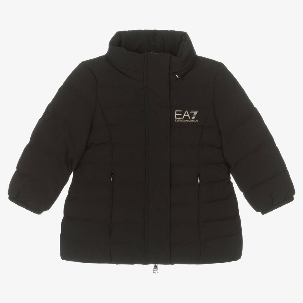 EA7 Emporio Armani - Girls Black Padded Logo Coat | Childrensalon