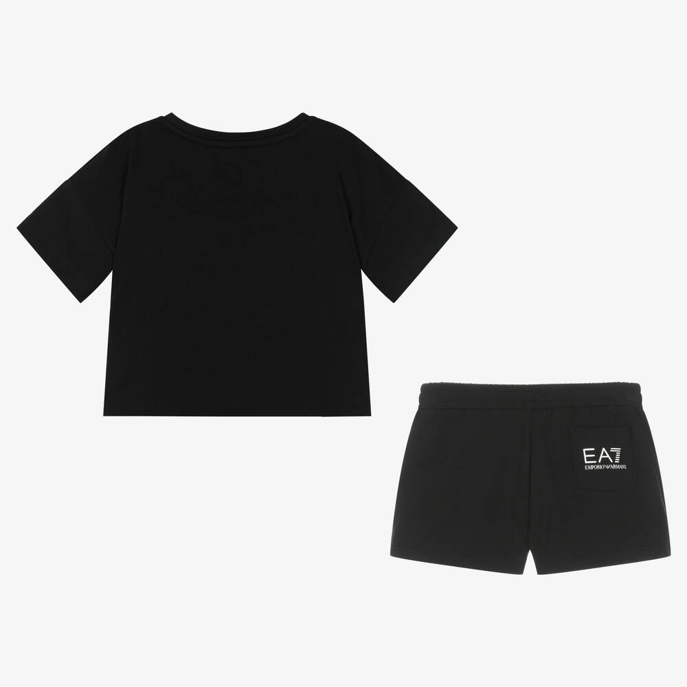 EA7 Emporio Armani-Girls Black Top & Shorts Set | Childrensalon Outlet