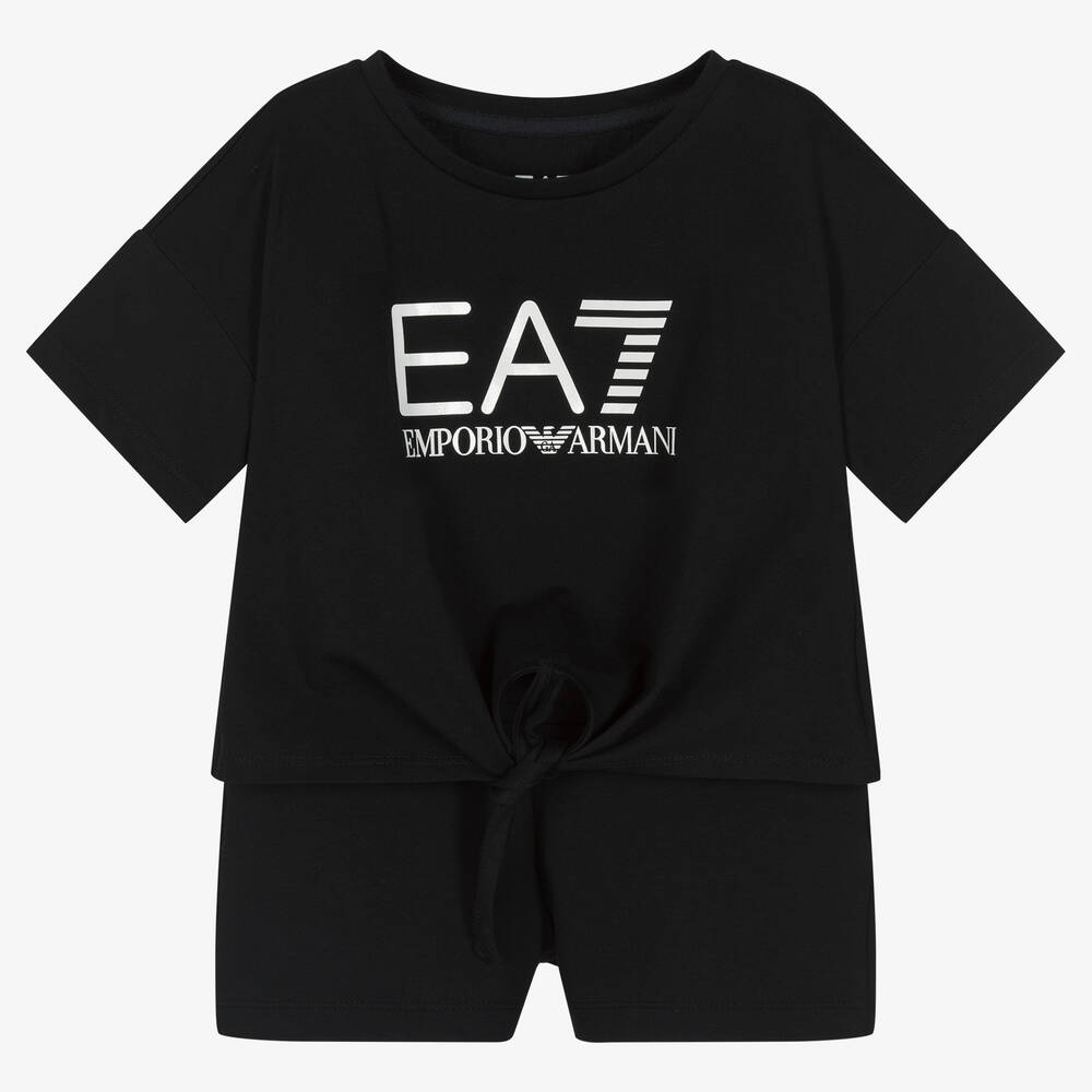 Girls Black Top Shorts Set