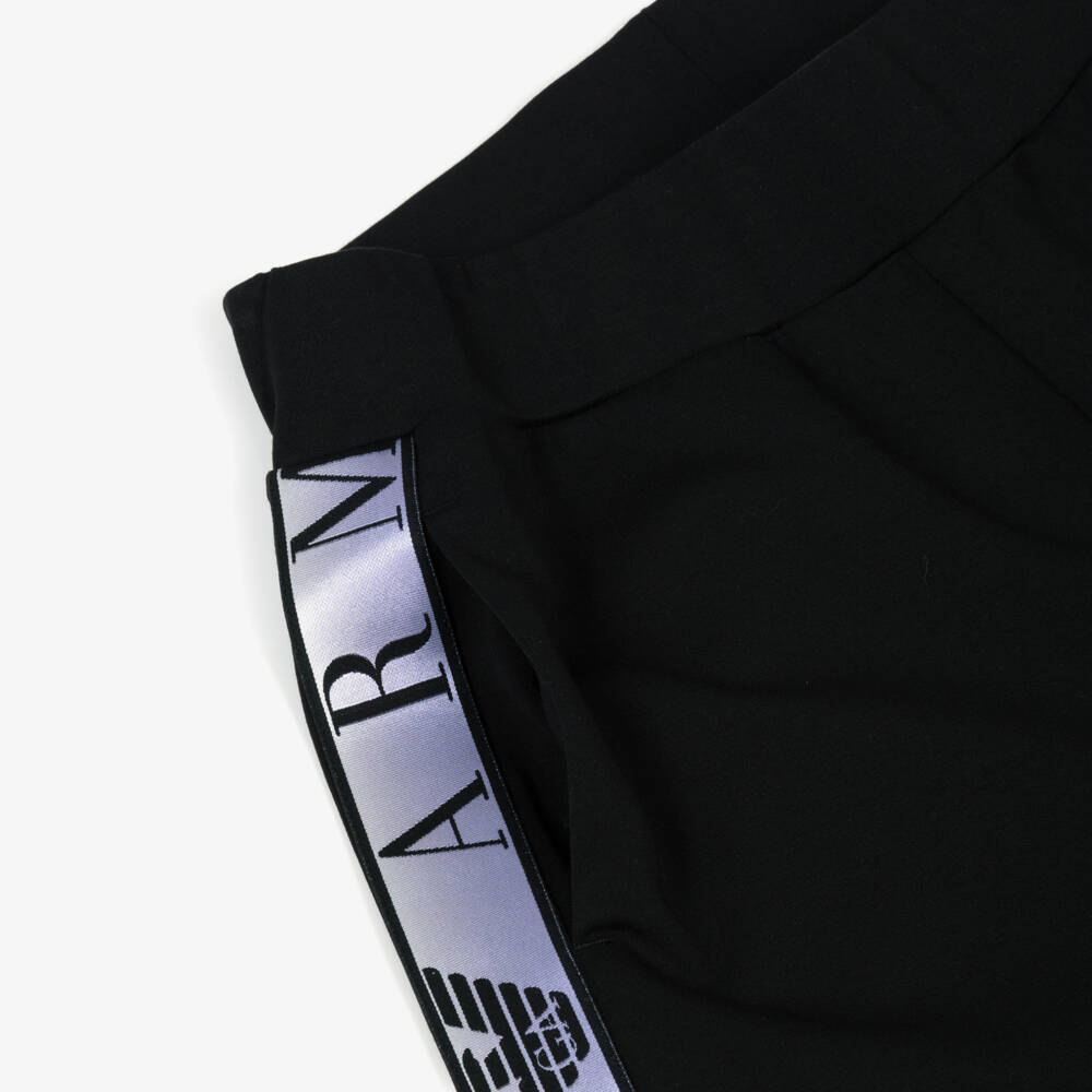 EA7 Emporio Armani-Girls Black Ventus7 Joggers with Satin Logo Tape | Childrensalon Outlet