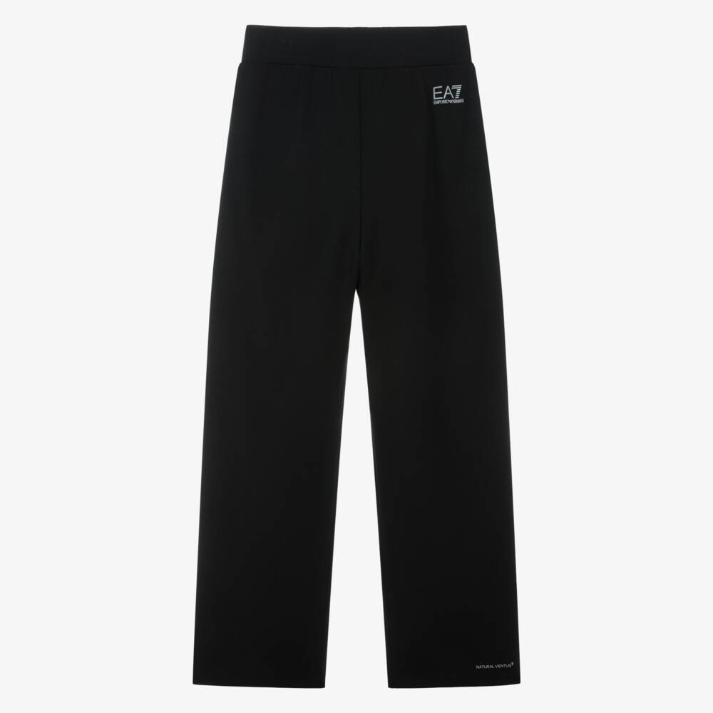 EA7 Emporio Armani-Girls Black Ventus7 Joggers with Satin Logo Tape | Childrensalon Outlet