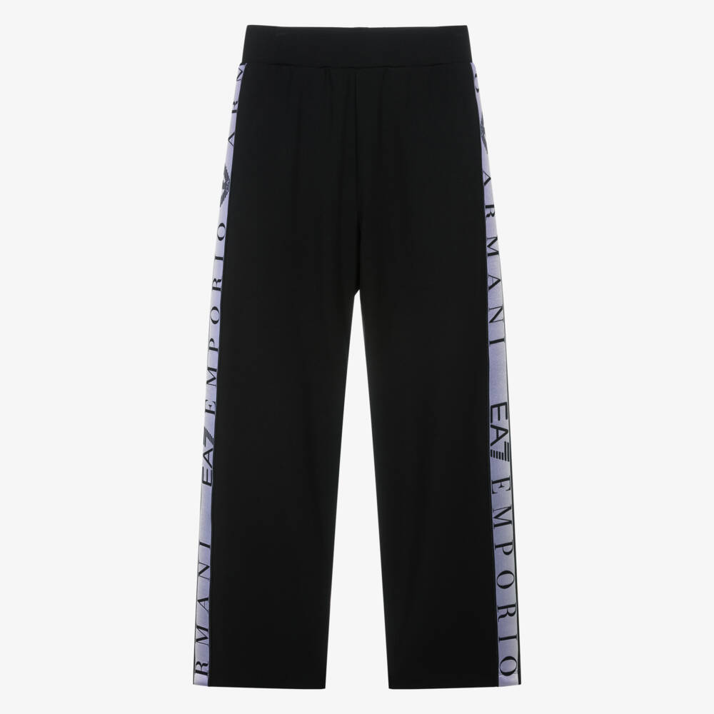 EA7 Emporio Armani-Girls Black Ventus7 Joggers with Satin Logo Tape | Childrensalon Outlet