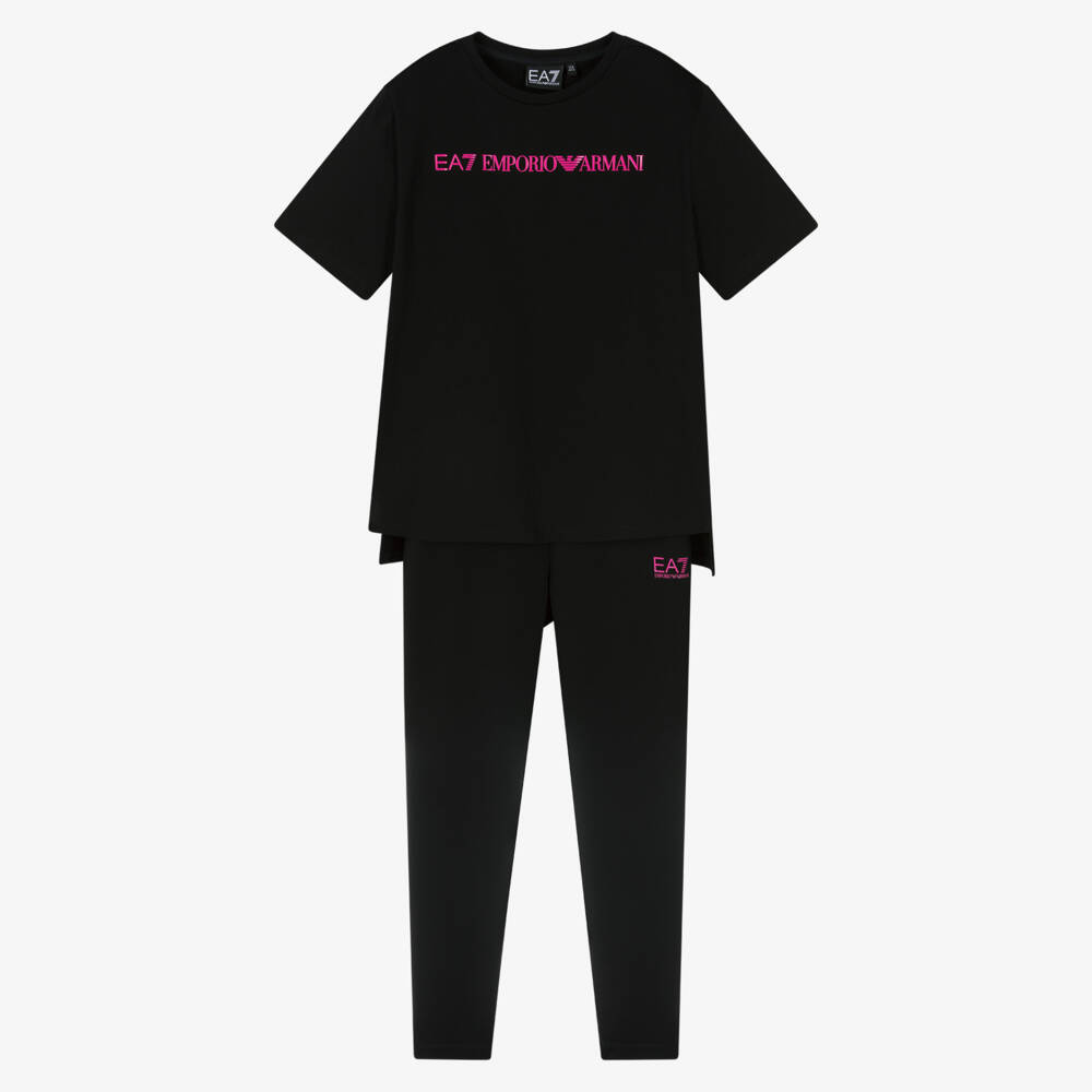 EA7 Emporio Armani-تي شيرت كلاسيكي أسود وبنطلون ليجنز للبنات | Childrensalon Outlet