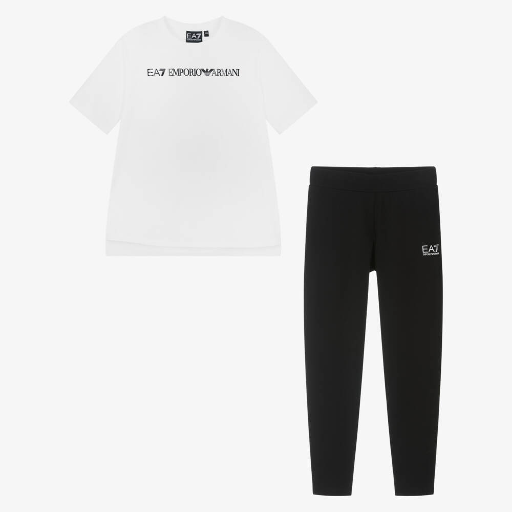 EA7 Emporio Armani-Girls Contrast Cotton Leggings Ensemble | Childrensalon Outlet