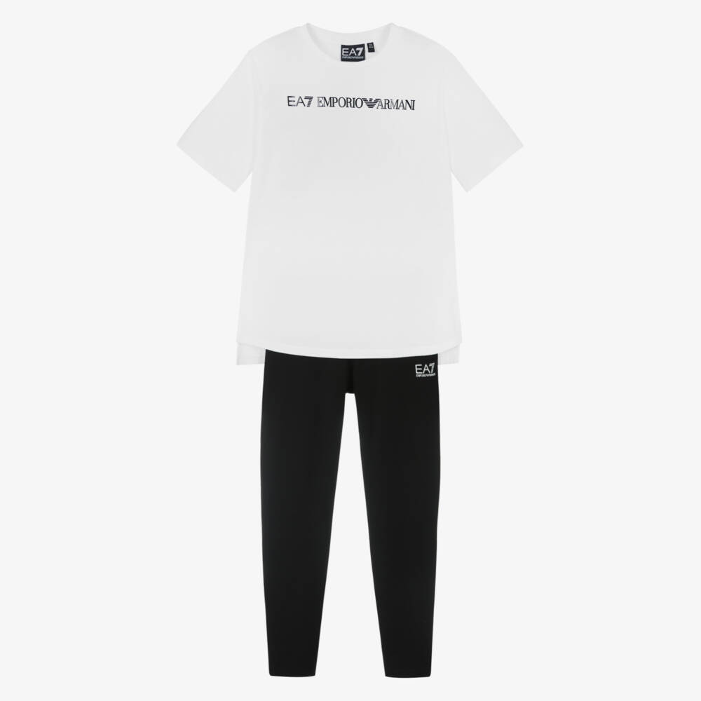 EA7 Emporio Armani-طقم ليقنز قطني متباين للبنات | Childrensalon Outlet