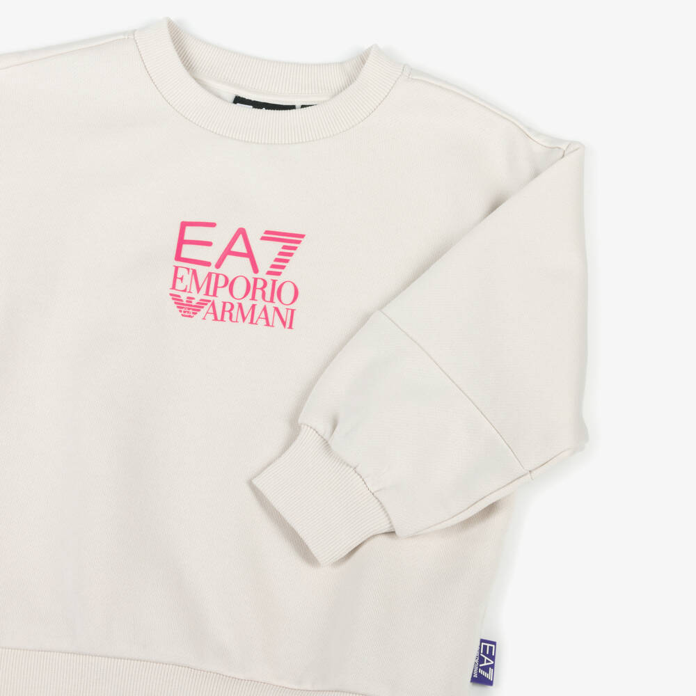 EA7 Emporio Armani-Girls Cozy Beige Logo Pullover | Childrensalon Outlet