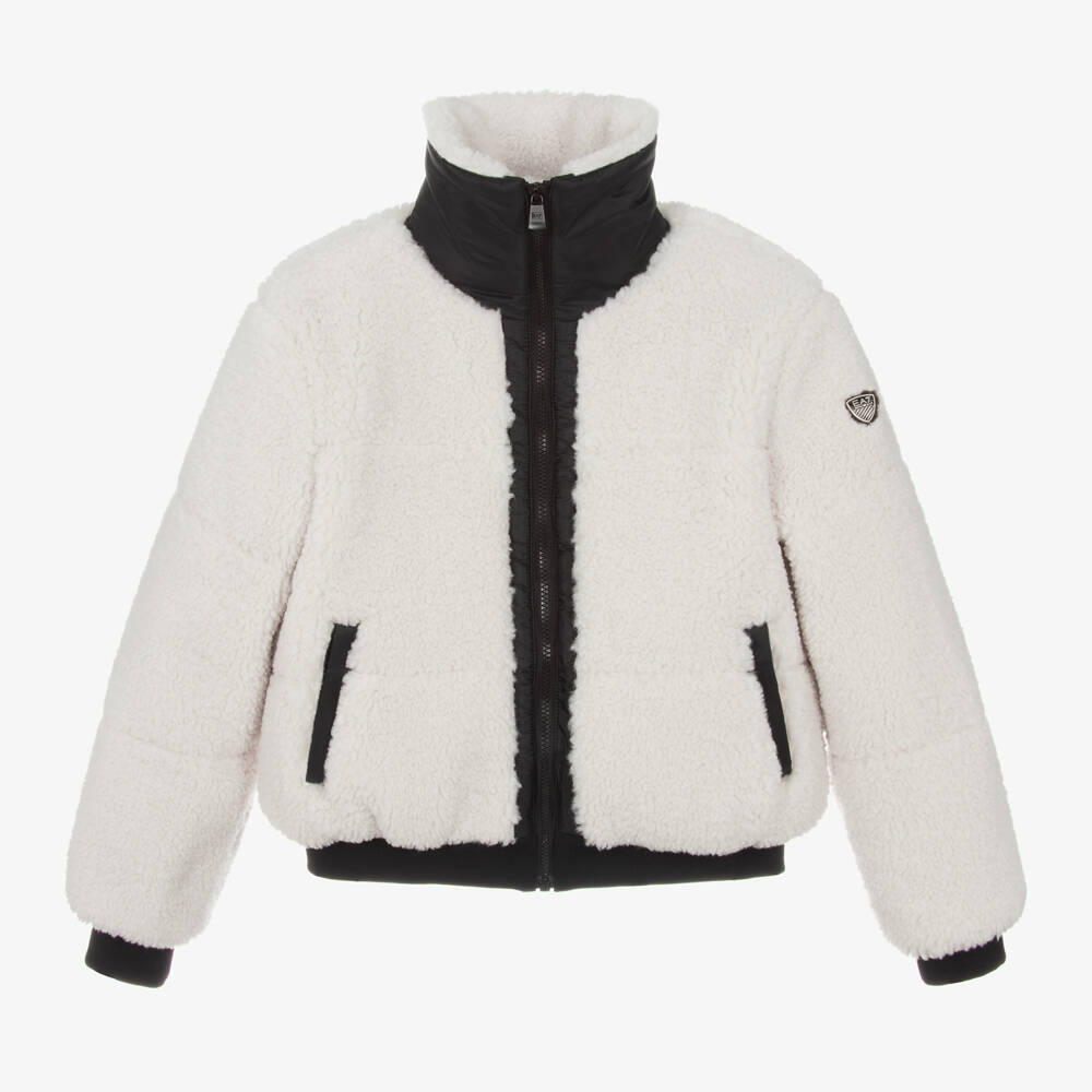 EA7 Emporio Armani-Girls Cream Fleece Zip Jacket | Childrensalon Outlet