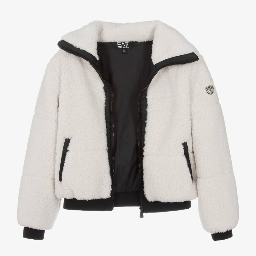 EA7 Emporio Armani-Girls Cream Fleece Zip Jacket | Childrensalon Outlet