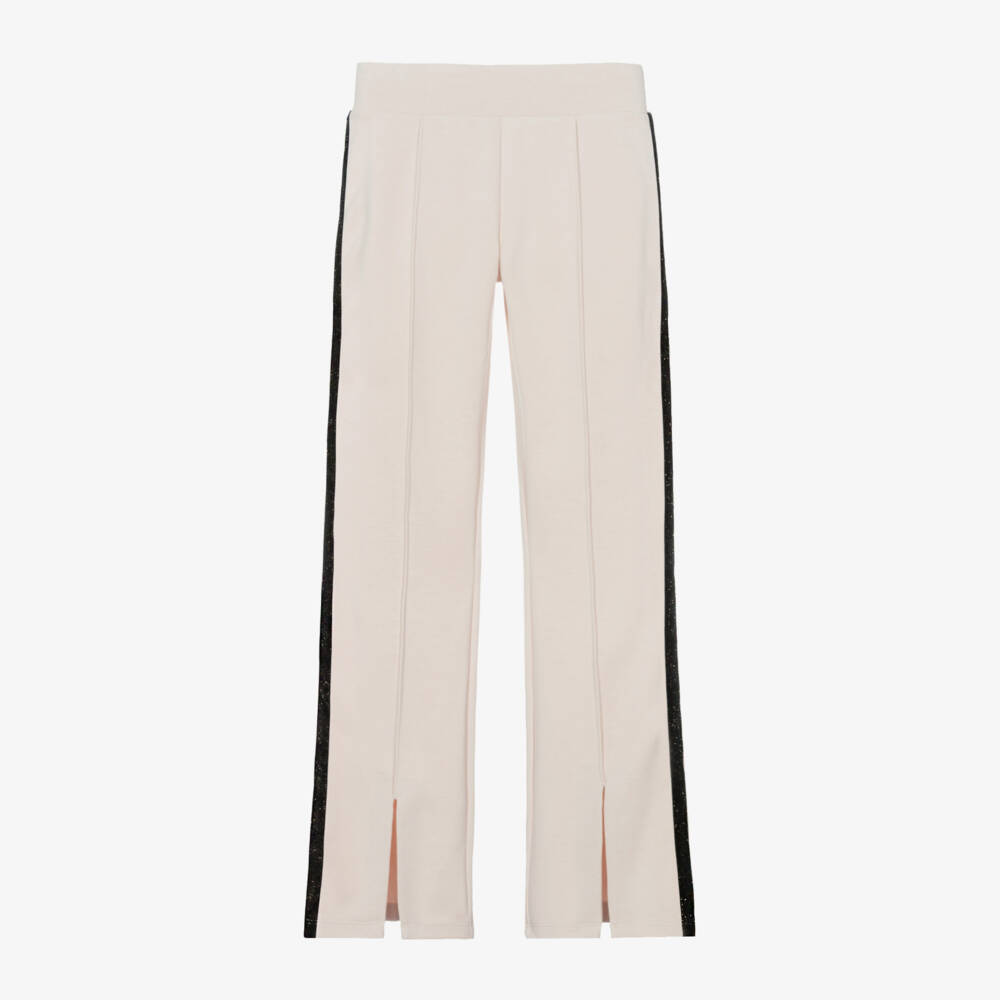 EA7 Emporio Armani-Girls Cream Modal Stretch Trousers | Childrensalon Outlet