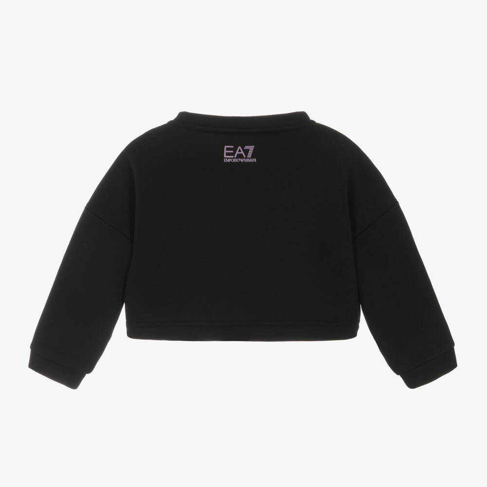 EA7 Emporio Armani-Girls Cropped Black Sweatshirt | Childrensalon Outlet