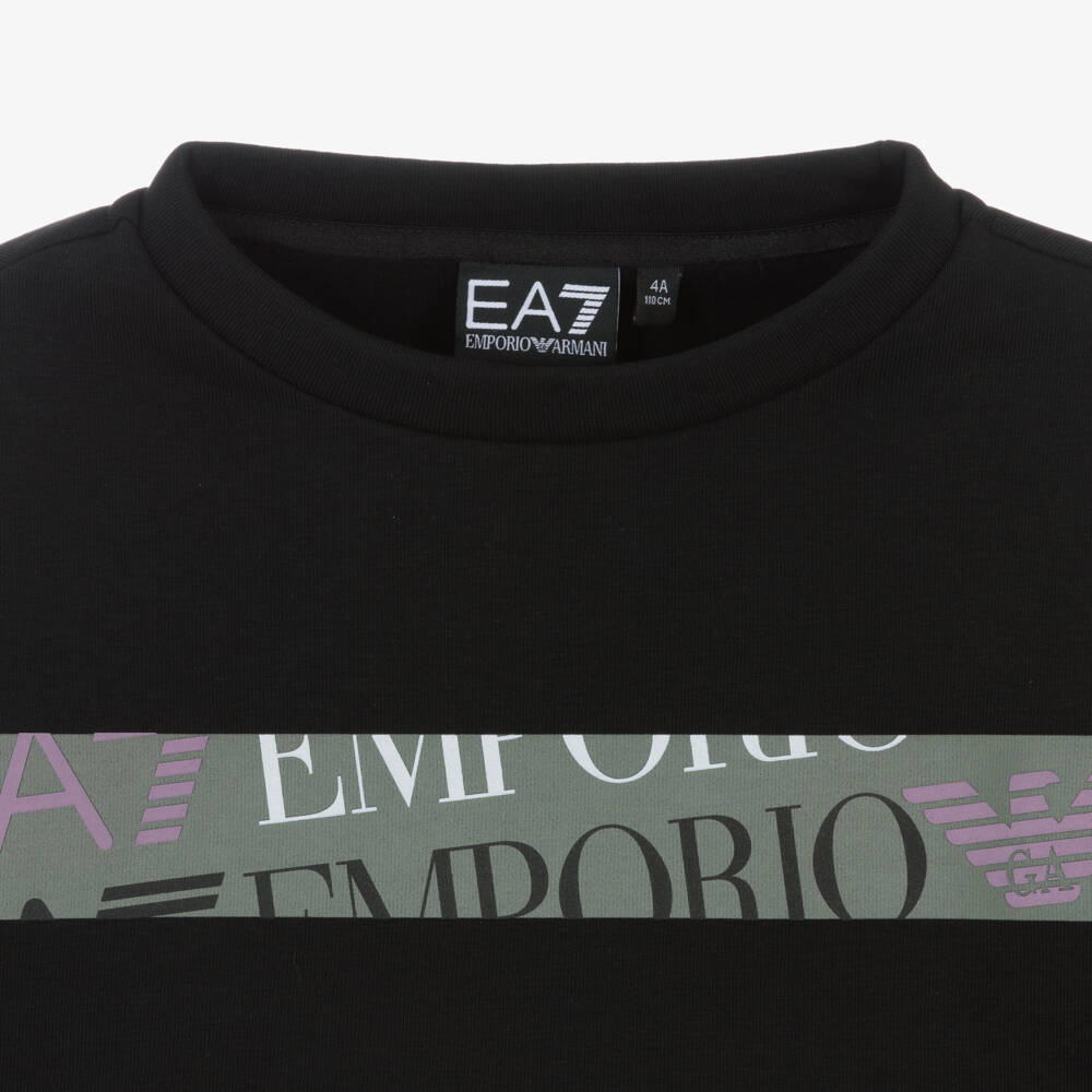 EA7 Emporio Armani-Girls Cropped Black Sweatshirt | Childrensalon Outlet