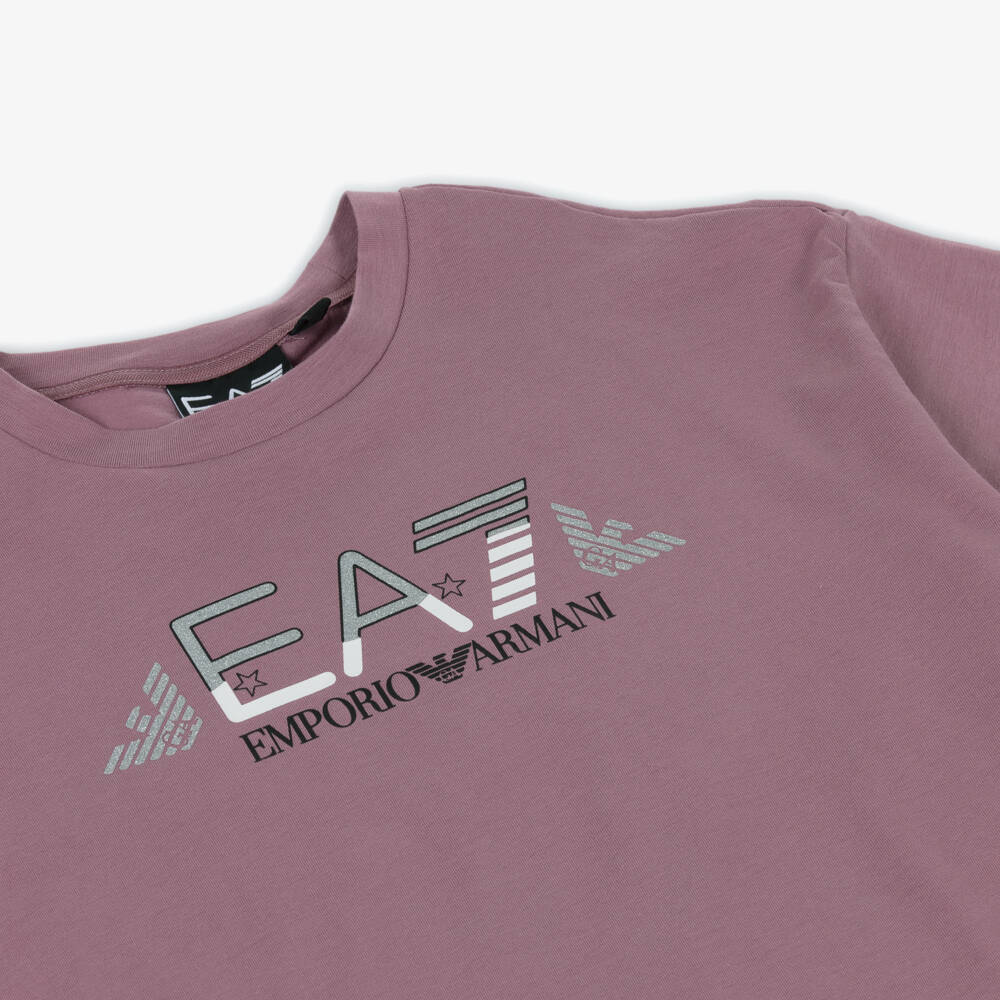 EA7 Emporio Armani-Girls Dusky Pink EA7 Logo Cotton T-Shirt | Childrensalon Outlet