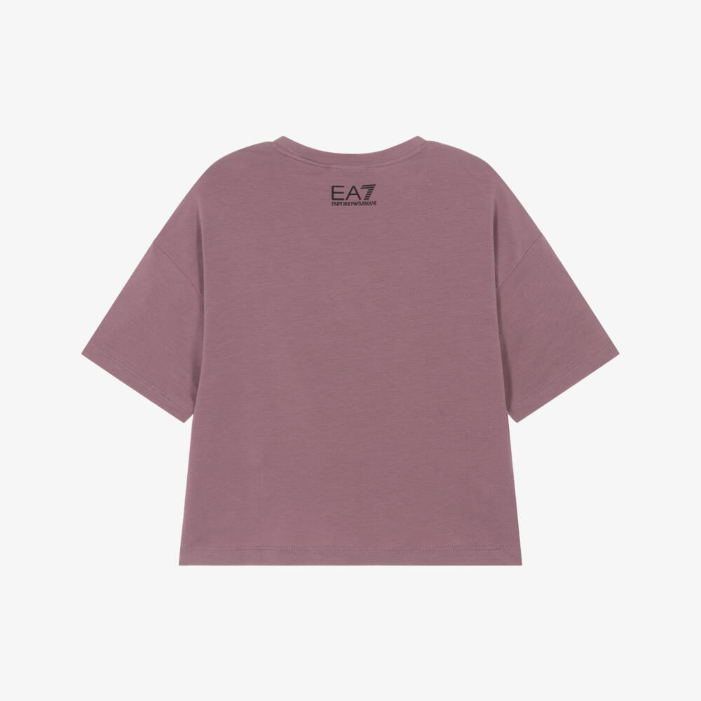 EA7 Emporio Armani-Girls Dusky Pink EA7 Logo Cotton T-Shirt | Childrensalon Outlet