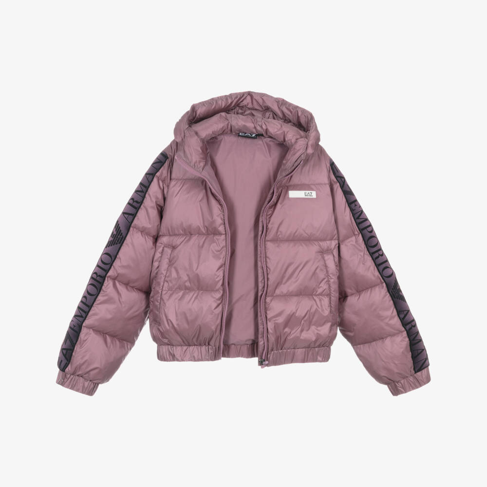 EA7 Emporio Armani-Пуховик с капюшоном розовый для девочек | Childrensalon Outlet