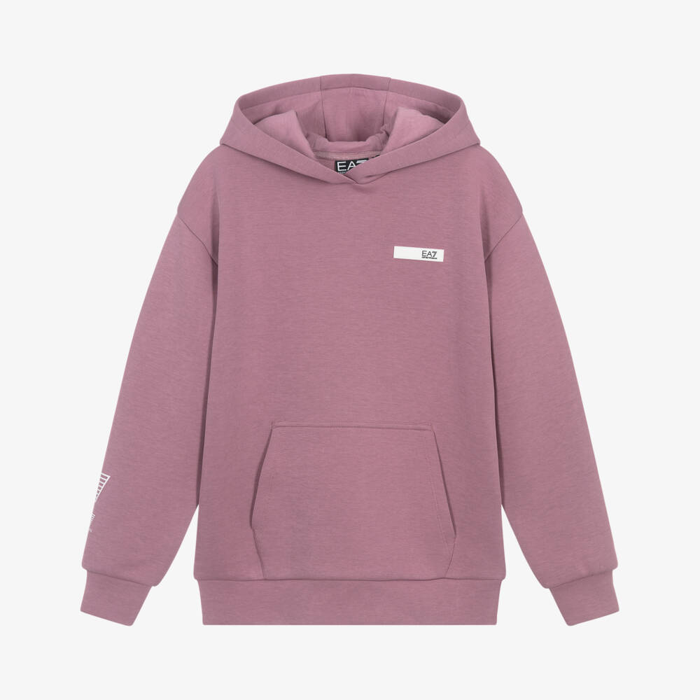 EA7 Emporio Armani-Girls Dusky Pink Ventus7 Hoodie with Logo Taping | Childrensalon Outlet