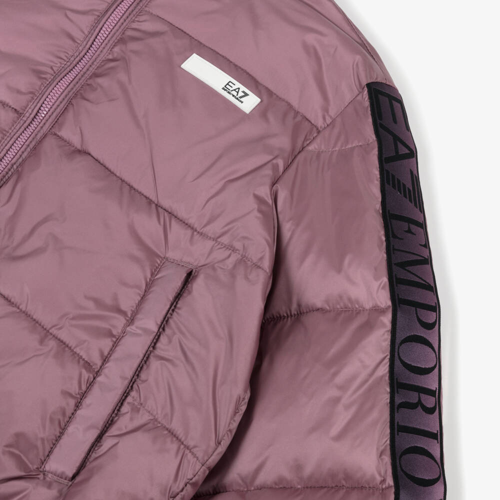 EA7 Emporio Armani-معطف مبطن بغطاء رأس وردي باهت للبنات | Childrensalon Outlet