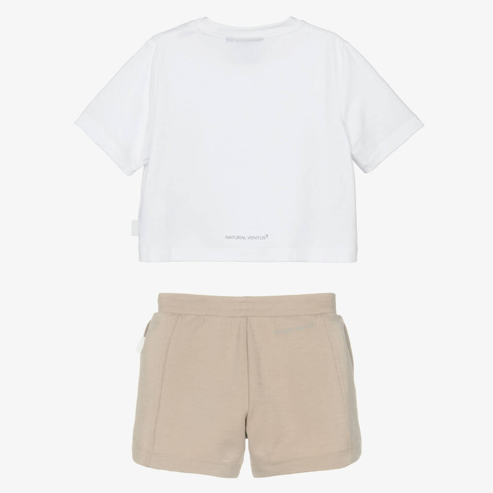 EA7 Emporio Armani-Элегантный белый и бежевый комплект шорт для девочек | Childrensalon Outlet