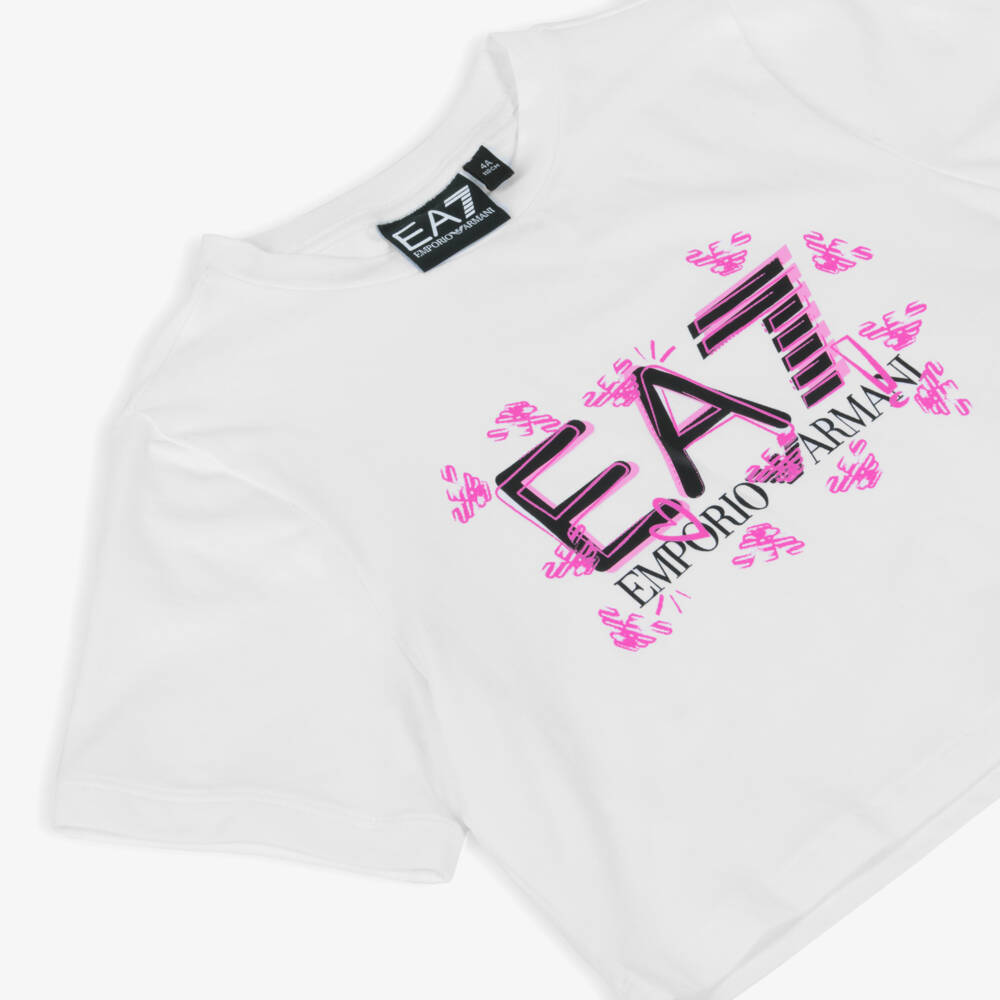 EA7 Emporio Armani-Girls Elegant White Jersey Tee | Childrensalon Outlet