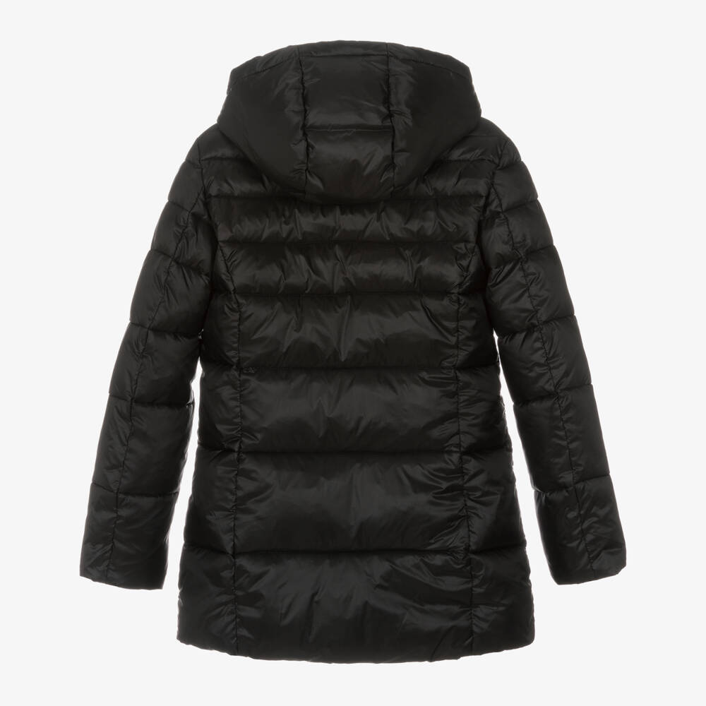 EA7 Emporio Armani-Girls Hooded Black Puffer Jacket | Childrensalon Outlet