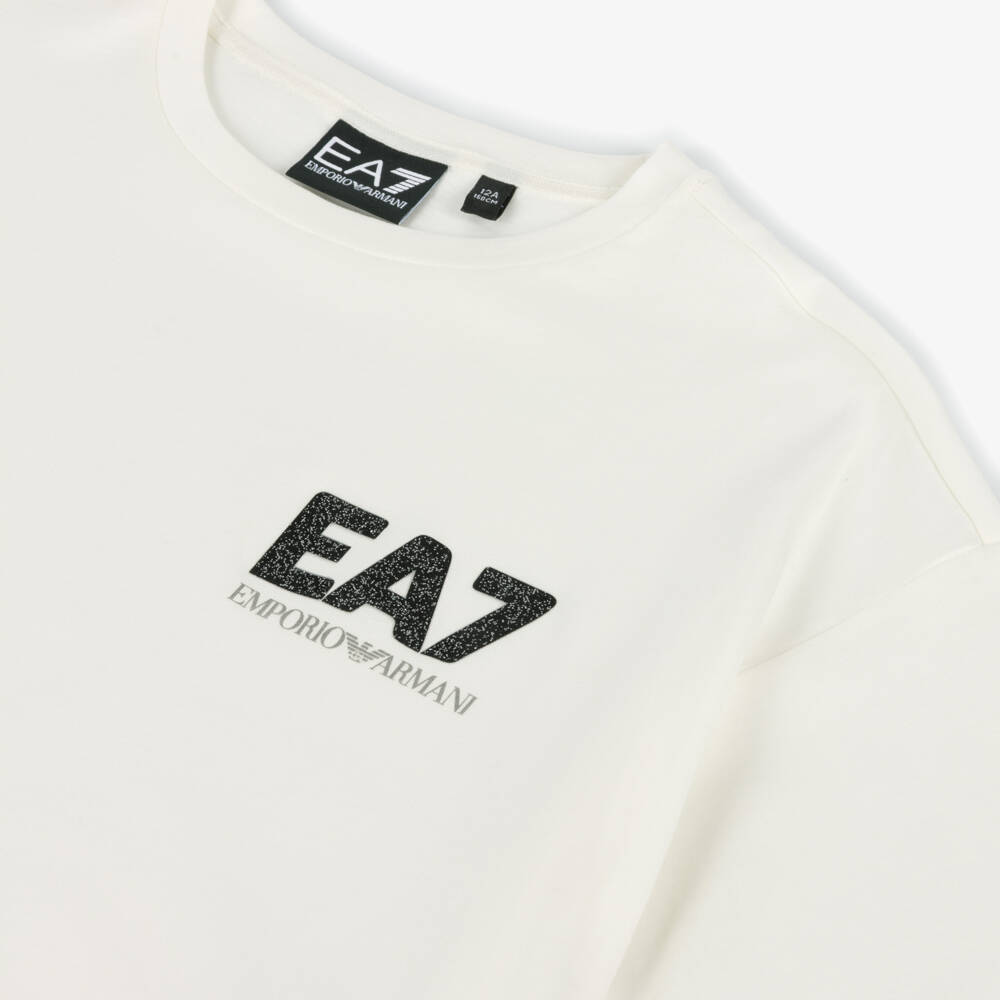 EA7 Emporio Armani-Girls Ivory Cotton Logo Tee | Childrensalon Outlet