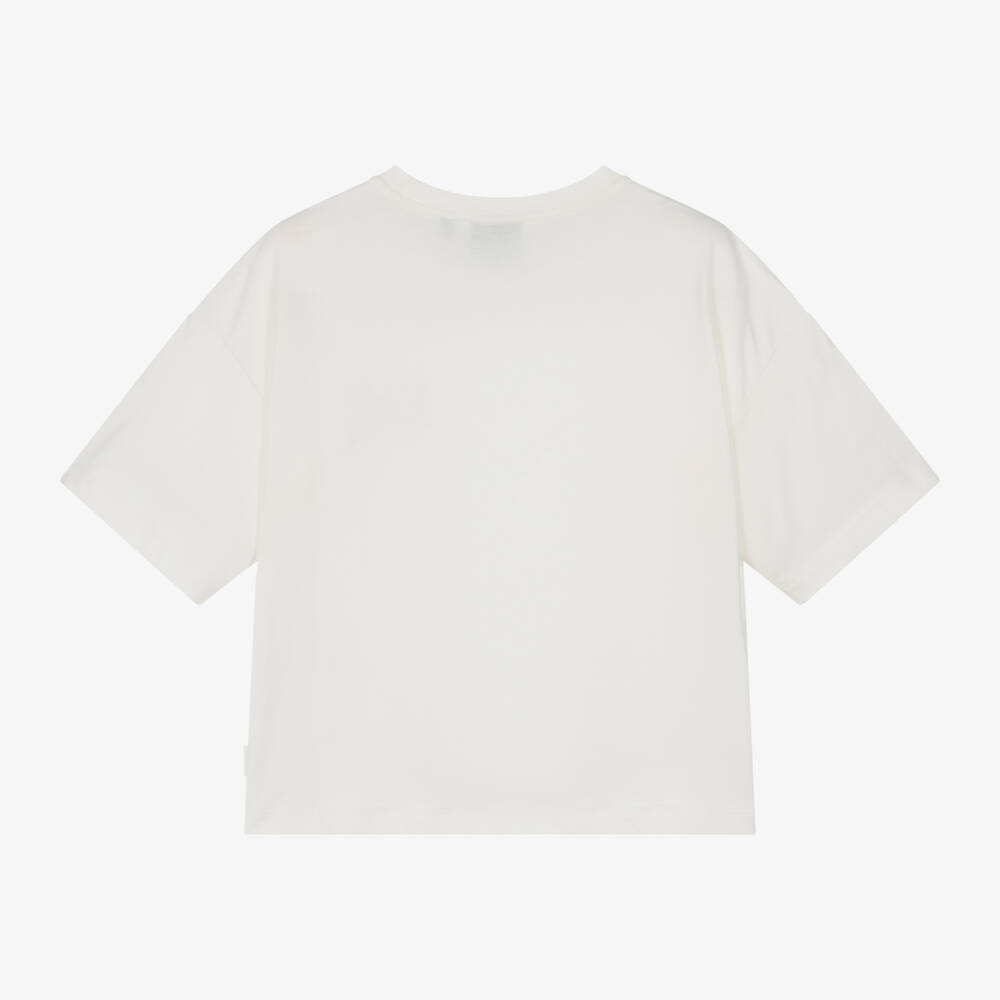 EA7 Emporio Armani-Girls Ivory Cotton Logo Tee | Childrensalon Outlet