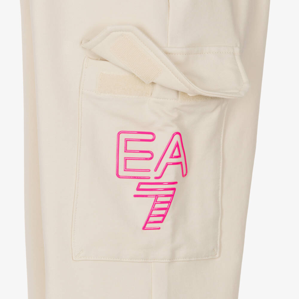 EA7 Emporio Armani-Girls Ivory Relaxed Fit Cotton Trousers | Childrensalon Outlet