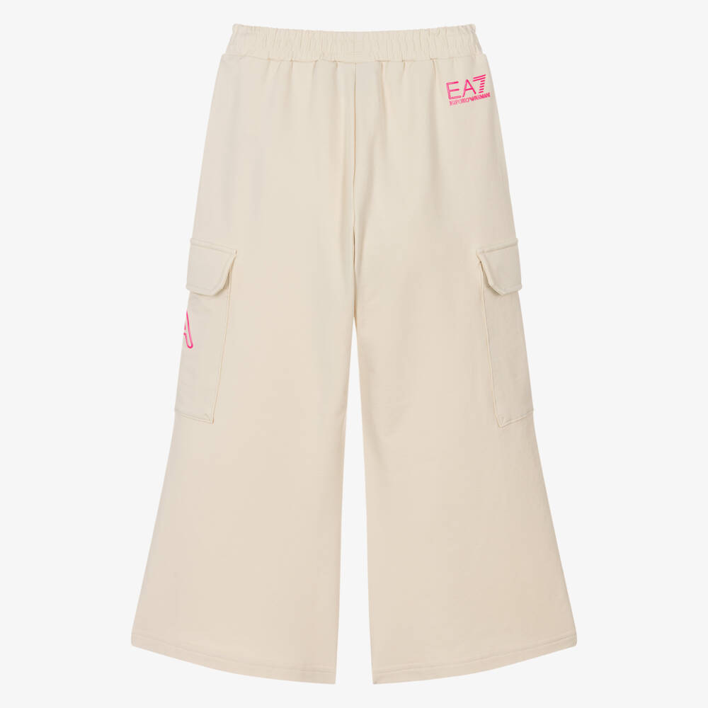EA7 Emporio Armani-Girls Ivory Relaxed Fit Cotton Trousers | Childrensalon Outlet
