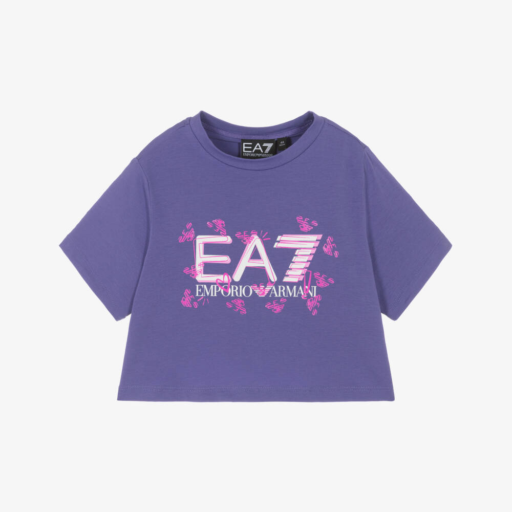 EA7 Emporio Armani-Girls Lavender Jersey Butterfly Tee | Childrensalon Outlet