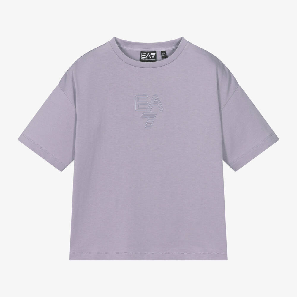 EA7 Emporio Armani-Girls Lilac Soft Cotton Tee | Childrensalon Outlet