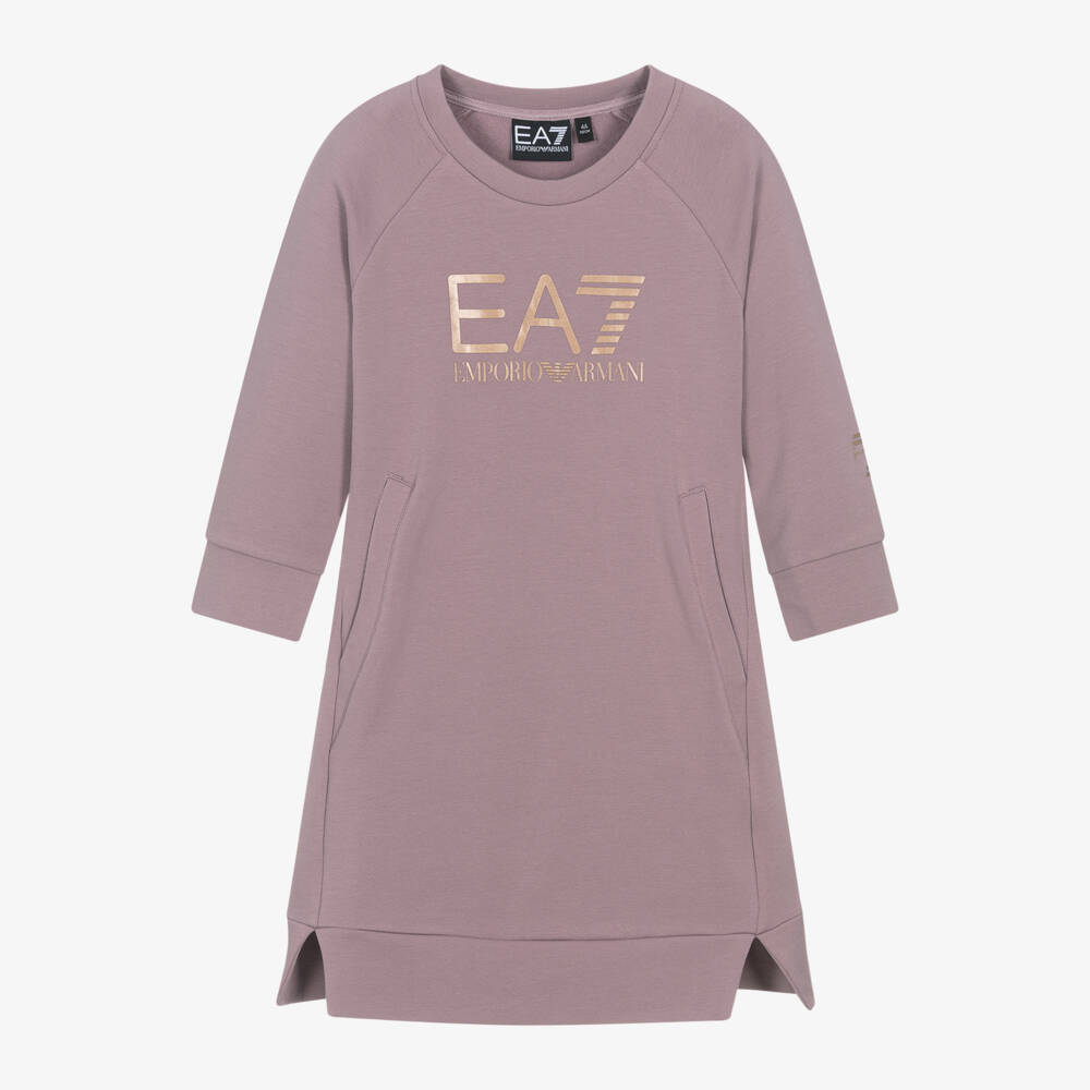 EA7 Emporio Armani-Girls Mauve Sweatshirt Dress | Childrensalon Outlet